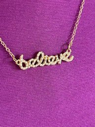 'believe' Rhinestone And Gold Tone Necklace