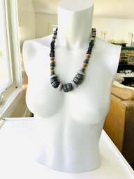 Denim  Colors Wood Beaded Necklace
