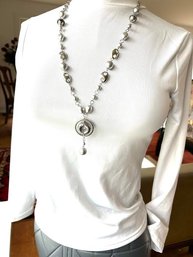 Modern Elegant Silvered Long Beaded Necklace
