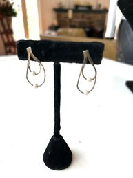 Vintage Simple Silver With Faux Pearls Pierced  Earrings