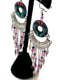 Vintage Coachella Style Bohemian Earrings Hot Pink Stones