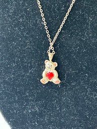 Avon Teddy Ruby-Red Heart Goldtone Chain Necklace