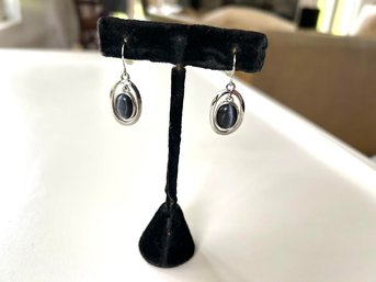Small Gray/Black Cat's-Eye Glass Stone Earrings