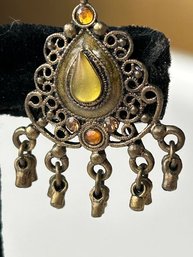 Elegant Rhinestone And Bronze Color Metal Earrings