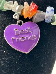 'Best Friend' Purple Heart Stretchy Bracelet With Natural Stones
