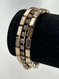 Vintage Sophisticated Evening Brass & Clear Rhinestones  Bracelet