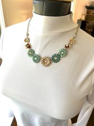 High Sparkle Floral Bouquet On Goldtone Chain Necklace