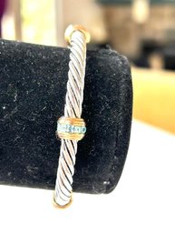 David Yurman Style Stainless Twist And Bright Faux Diamond Stones Cuff Bracelet