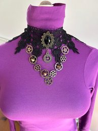 Stunning Steampunk Gears & Black Lace Choler/Necklace