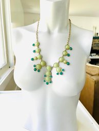 Olive And Turquoise Colored Beaded Spread Necklace