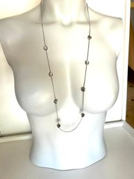 Long Silver Tone And Rhinestone Necklace