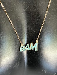 Enamel Turquoise 'BAM' Long Chain Necklace