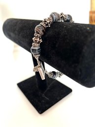 Silver Tone Glass Beads  Bracelet