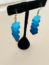 Blue Enamel Hearts Mobile Long Earrings