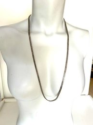 Vintage Silver Tone Flat Chain Long Necklace