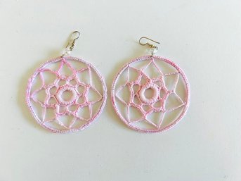 Handmade Crochet Light Pink Hoop Earrings