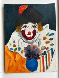 Clown Painting 1960's Signed On Oil/Masonite 18x24