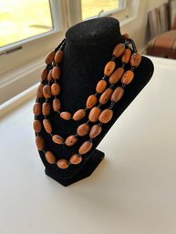 Modern 3 Strands  Wood Beaded Necklace