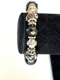 Silver And Glass Beaded Stretchy Bracelet