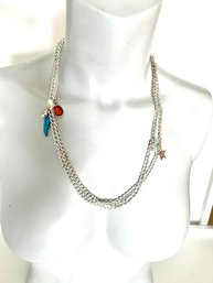 Jazzy Religious Hearts And Trinkets Silver Tone Long Necklace