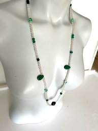 Clear And Green Plastic And Glass Beaded Necklace