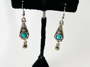 Vintage Faux Turquoise And Filigree Earrings