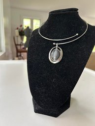 Gray/Black Toned Glass Pendent On Wire Flex Choker Collar-Elegant