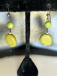 Plastic Beaded Lime Green Organic Style Pierced Earrings