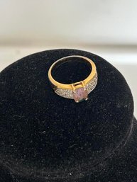 Vintage Lavender Center Stone On Golden Band And Faux Diamonds