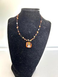 Orange/Amber Pendent With Beads Necklace