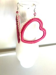 Handmade Crochet Large Heart Earrings