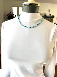 Vintage Robin's Egg Glass Beaded Necklace With Barrel Clasp