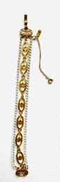 Vintage Signed MONET Gold And White Chain Floral Bracelet Ensemble