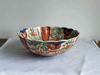 Antique Hand-Painted Imari Bowl With Scalloped Edges