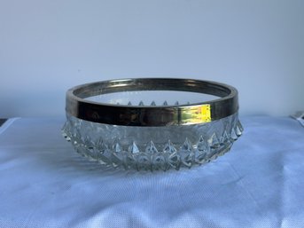 Crystal Cut Glass Bowl With Silver Rim