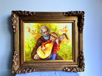 Father And Son Mandolin Lesson Oil Painting