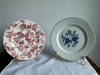 Blue & White Floral Plate & Red Floral Plate