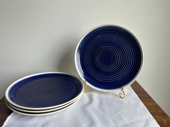 4 Cobalt Blue Ceramic Dinner Plates