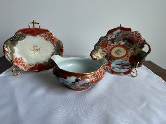 Set Of 3 Japanese Dishes: Small Trinket Dishes, Serving Trays & Sugar Bowl