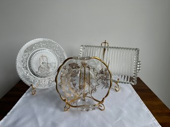 Set Of 3 Glass Serving Trinket Dishes And Trays