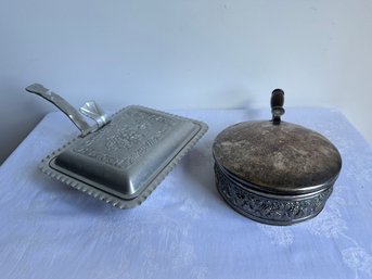 Vintage Silent Butler Crumb Catcher & Silver-Plated Lidded Dish