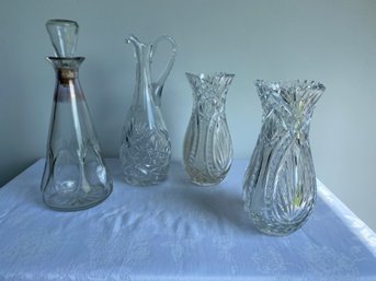 Set Of 4 Crystal Decanter Vase &  Pitchers