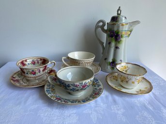 Set Of 4 Tea Cups With Nippon Tea Pot