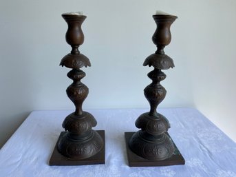 Pair Of Bronze Candle Holders