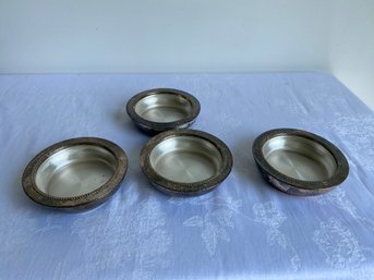 4 Glass Coasters With Silver Rim