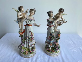 Antique Pair Of Neoclassical Capodimonte Figurines With Cherubs