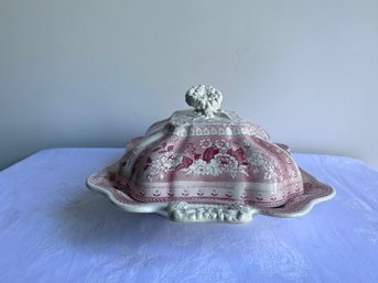 Red & White Porcelain Covered Dish By Canova