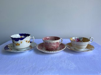 3 Mixed English Tea Cups & Saucers Set