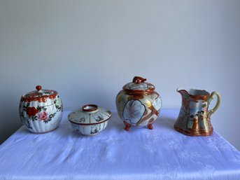 Japanese Kutani Set: 3 Jars & 1 Teapot