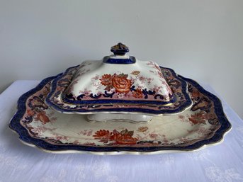 Antique Wedgwood Floral Tureen And Serving Platter Set Covered Dish